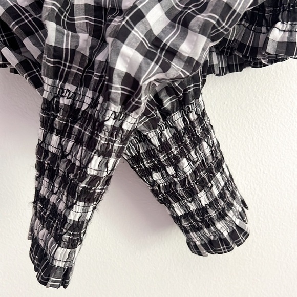 H&M Smocked Blouse Gingham Long Sleeve Crop Top - Picture 9 of 15